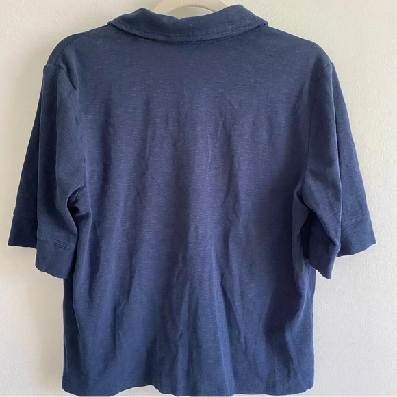 BANANA Republic Heathered Navy Blue Cropped Short Sleeve Polo Preppy T-Shirt L - Picture 6 of 9